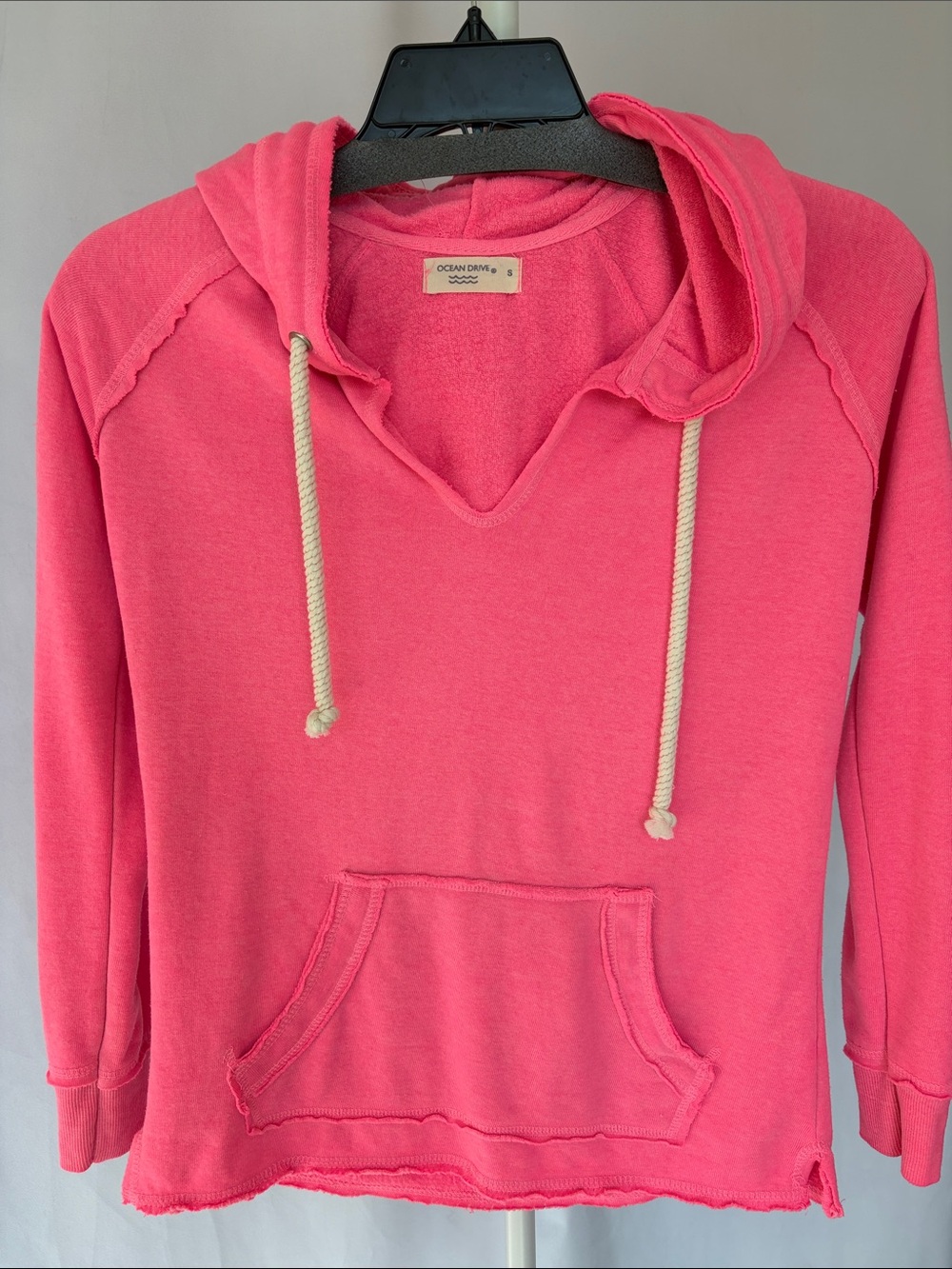 Ocean Drive Hot Pink Hoodie with Cream Drawcords